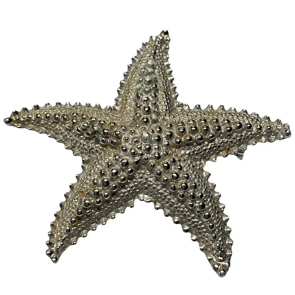 Monet STYLE Starfish Silver Tone Art Deco Style Brooch Textured Vintage 2”
